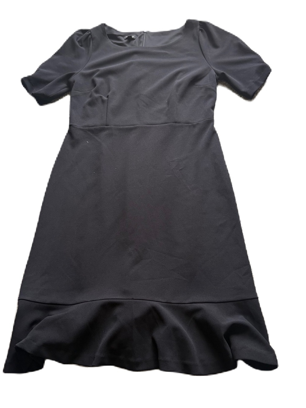 Talbots Black Short-Sleeve Ruffle-Hem Midi Dress Sz 10 Peplum